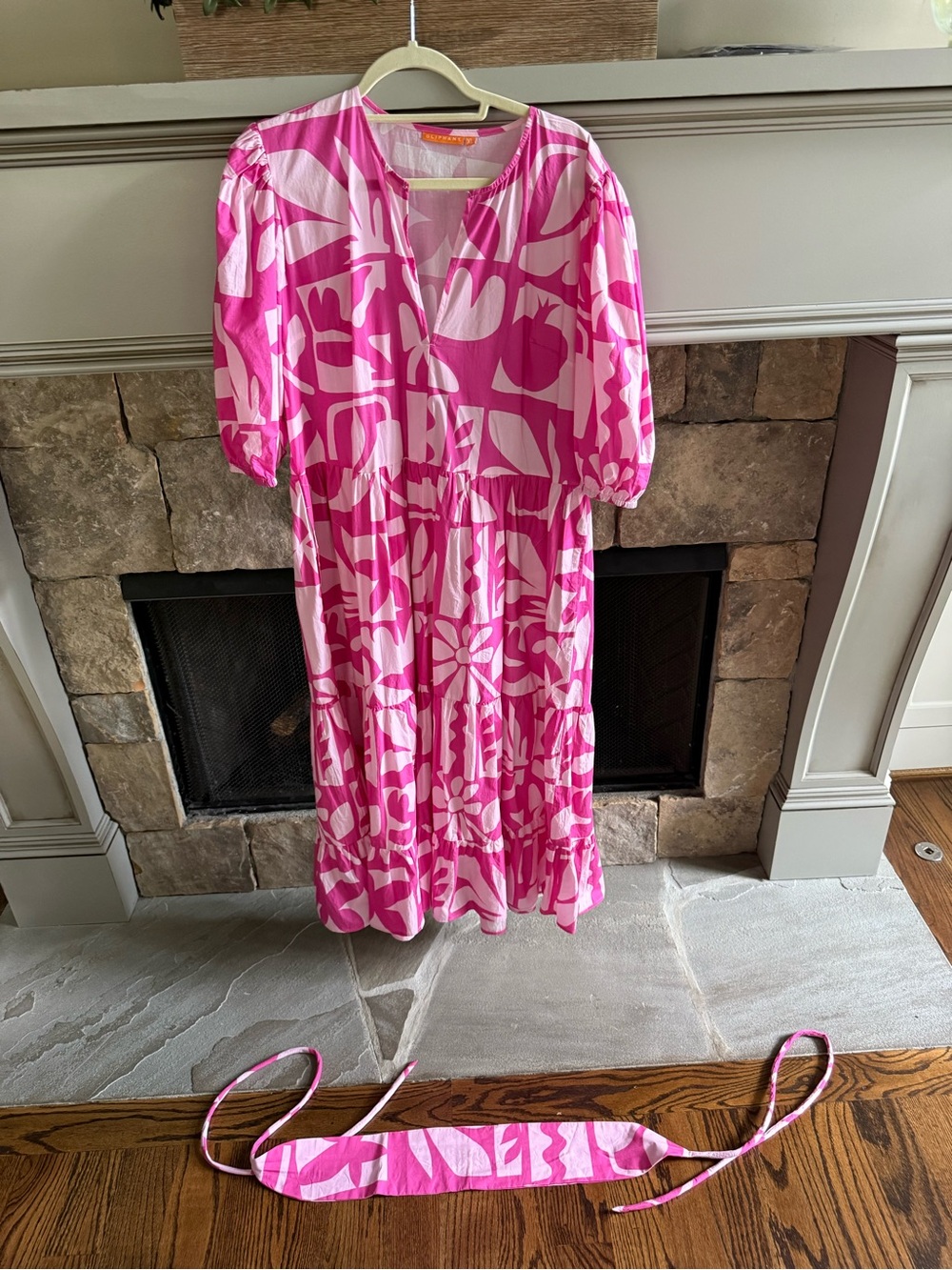 Oliphant Puff Sleeve Maxi Dress Twiggy Pink Cotton size XL - Picture 2 of 5